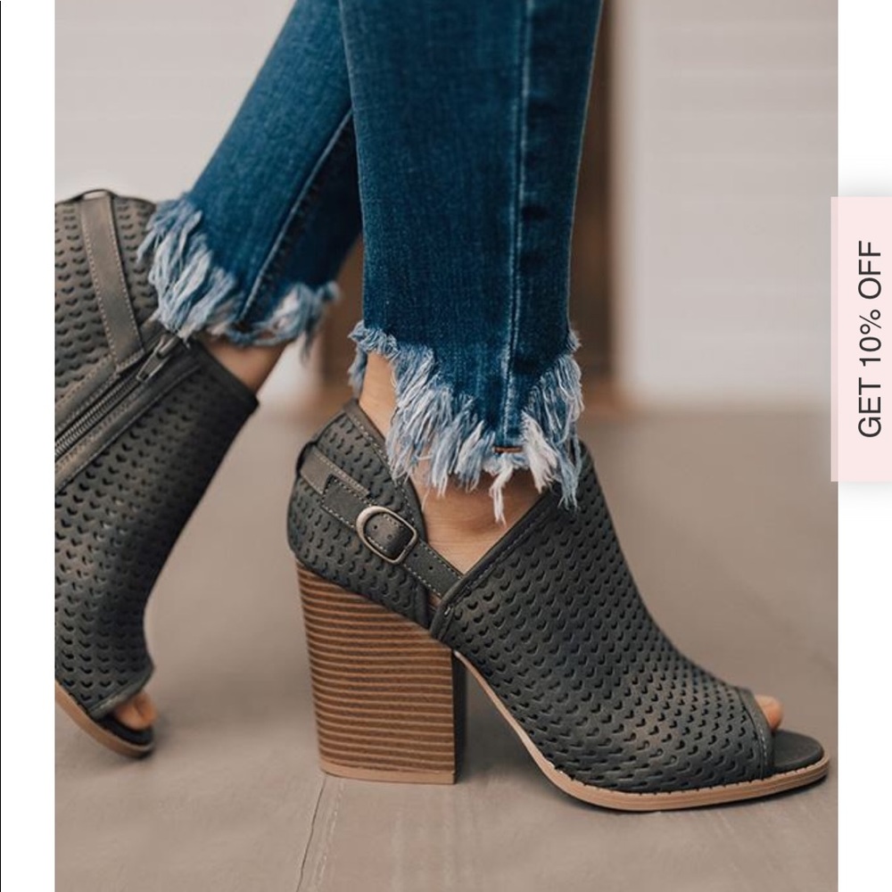 Olive Open Toe Perforated Bootie